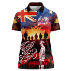 Australia ANZAC Day Women Polo Shirt Let We Forget - Tribute Art with Soldiers and Poppies
