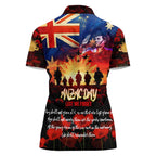 Australia ANZAC Day Women Polo Shirt Let We Forget - Tribute Art with Soldiers and Poppies