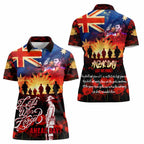 Australia ANZAC Day Women Polo Shirt Let We Forget - Tribute Art with Soldiers and Poppies