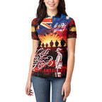 Australia ANZAC Day Women Polo Shirt Let We Forget - Tribute Art with Soldiers and Poppies