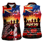 Australia ANZAC Day Women Sleeveless Polo Shirt Let We Forget - Tribute Art with Soldiers and Poppies