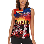 Australia ANZAC Day Women Sleeveless Polo Shirt Let We Forget - Tribute Art with Soldiers and Poppies