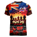 Australia ANZAC Day Women V-Neck T-Shirt Let We Forget - Tribute Art with Soldiers and Poppies