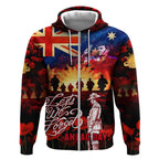 Australia ANZAC Day Zip Hoodie Let We Forget - Tribute Art with Soldiers and Poppies