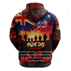 Australia ANZAC Day Zip Hoodie Let We Forget - Tribute Art with Soldiers and Poppies