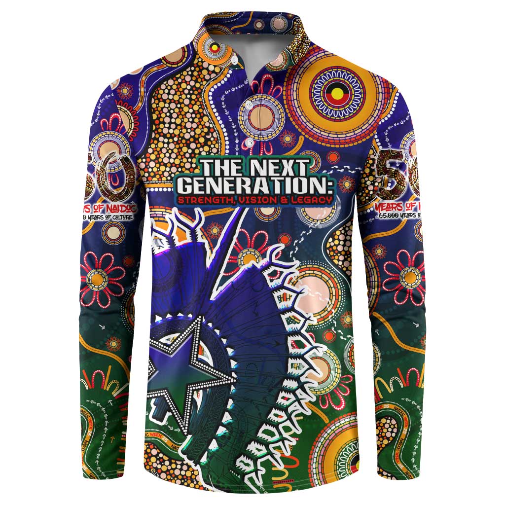 Personalised Indigenous Naidoc Week 2025 Button Sweatshirt Aboriginal and Torres Strait Islands Dhari Mask