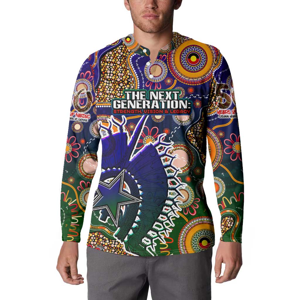 Personalised Indigenous Naidoc Week 2025 Button Sweatshirt Aboriginal and Torres Strait Islands Dhari Mask