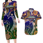 Personalised Indigenous Naidoc Week 2025 Couples Matching Long Sleeve Bodycon Dress and Hawaiian Shirt Aboriginal and Torres Strait Islands Dhari Mask