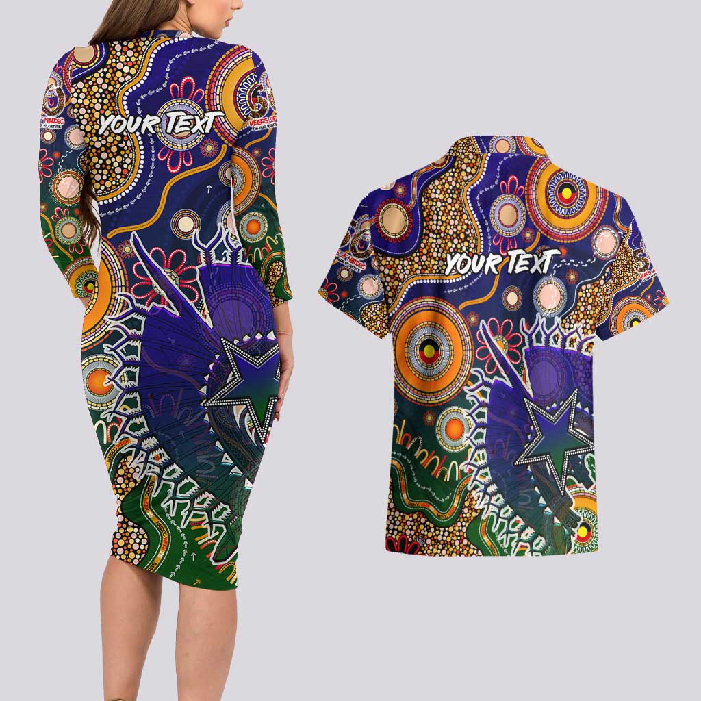 Personalised Indigenous Naidoc Week 2025 Couples Matching Long Sleeve Bodycon Dress and Hawaiian Shirt Aboriginal and Torres Strait Islands Dhari Mask