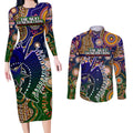 Personalised Indigenous Naidoc Week 2025 Couples Matching Long Sleeve Bodycon Dress and Long Sleeve Button Shirt Aboriginal and Torres Strait Islands Dhari Mask