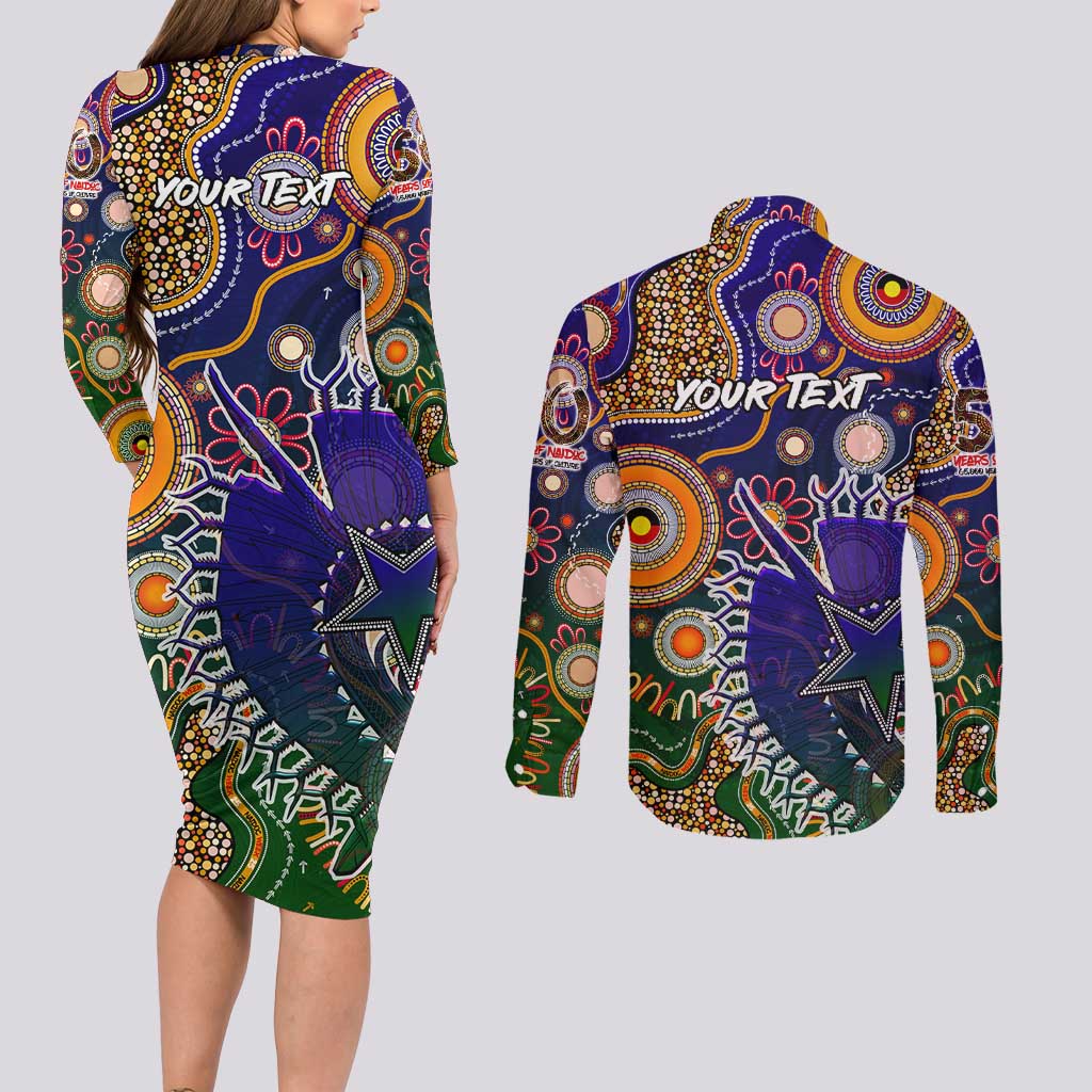 Personalised Indigenous Naidoc Week 2025 Couples Matching Long Sleeve Bodycon Dress and Long Sleeve Button Shirt Aboriginal and Torres Strait Islands Dhari Mask