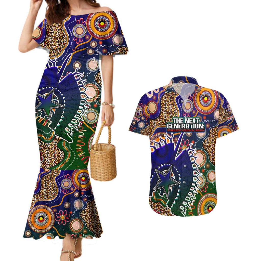 Personalised Indigenous Naidoc Week 2025 Couples Matching Mermaid Dress and Hawaiian Shirt Aboriginal and Torres Strait Islands Dhari Mask