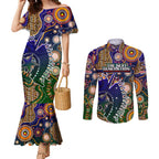 Personalised Indigenous Naidoc Week 2025 Couples Matching Mermaid Dress and Long Sleeve Button Shirt Aboriginal and Torres Strait Islands Dhari Mask