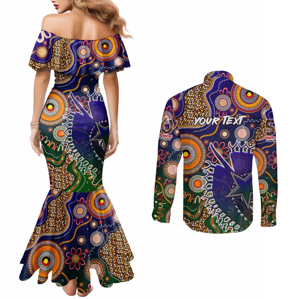 Personalised Indigenous Naidoc Week 2025 Couples Matching Mermaid Dress and Long Sleeve Button Shirt Aboriginal and Torres Strait Islands Dhari Mask