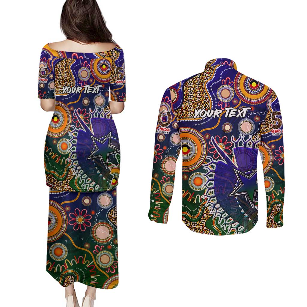 Personalised Indigenous Naidoc Week 2025 Couples Matching Puletasi and Long Sleeve Button Shirt Aboriginal and Torres Strait Islands Dhari Mask