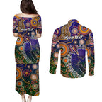 Personalised Indigenous Naidoc Week 2025 Couples Matching Puletasi and Long Sleeve Button Shirt Aboriginal and Torres Strait Islands Dhari Mask