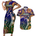 Personalised Indigenous Naidoc Week 2025 Couples Matching Short Sleeve Bodycon Dress and Hawaiian Shirt Aboriginal and Torres Strait Islands Dhari Mask
