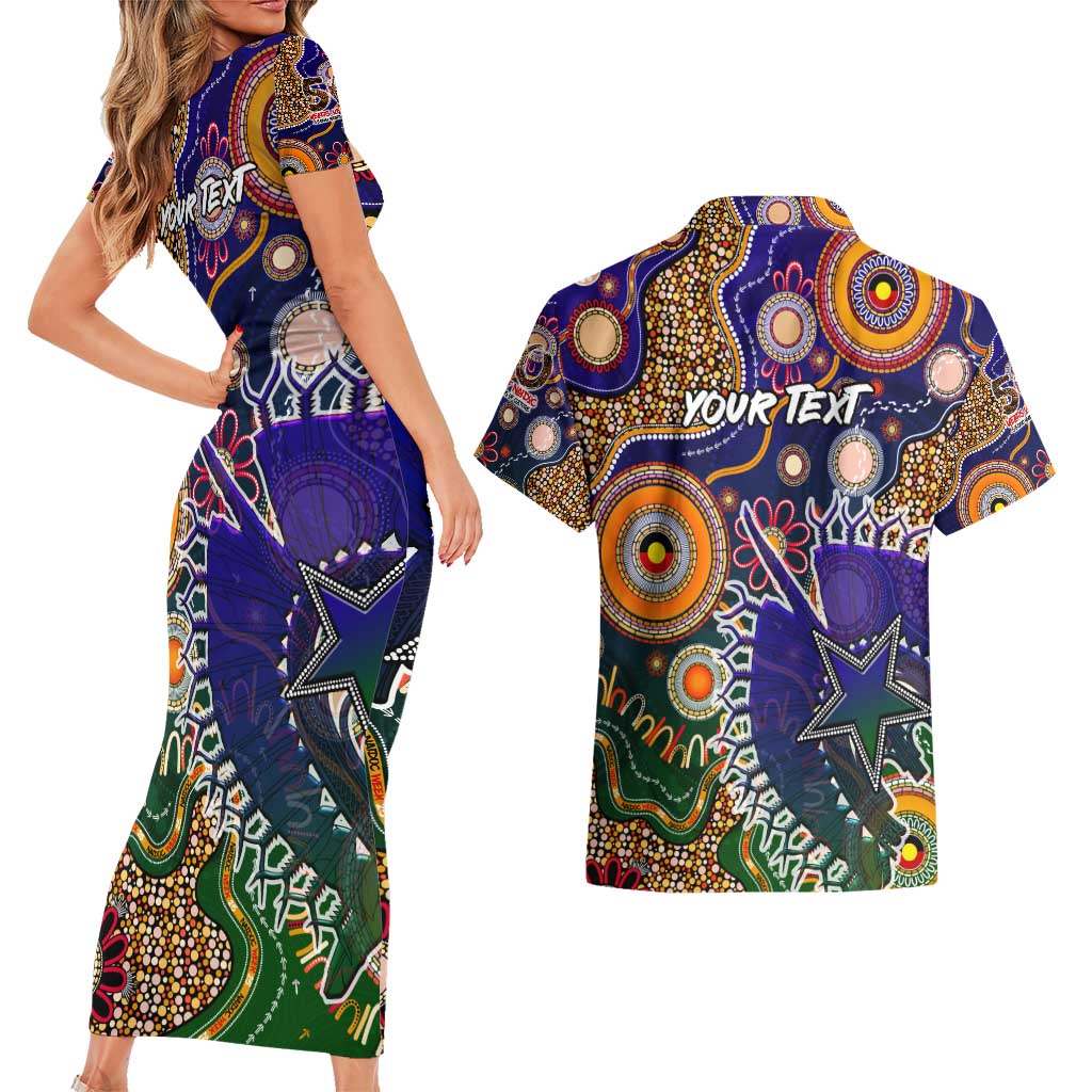 Personalised Indigenous Naidoc Week 2025 Couples Matching Short Sleeve Bodycon Dress and Hawaiian Shirt Aboriginal and Torres Strait Islands Dhari Mask