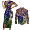 Personalised Indigenous Naidoc Week 2025 Couples Matching Short Sleeve Bodycon Dress and Long Sleeve Button Shirt Aboriginal and Torres Strait Islands Dhari Mask