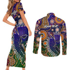 Personalised Indigenous Naidoc Week 2025 Couples Matching Short Sleeve Bodycon Dress and Long Sleeve Button Shirt Aboriginal and Torres Strait Islands Dhari Mask
