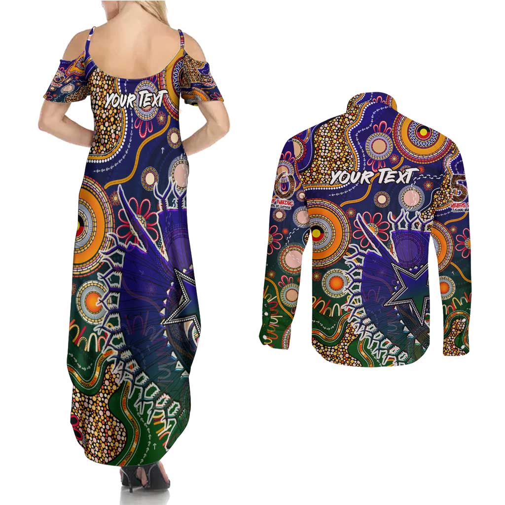 Personalised Indigenous Naidoc Week 2025 Couples Matching Summer Maxi Dress and Long Sleeve Button Shirt Aboriginal and Torres Strait Islands Dhari Mask