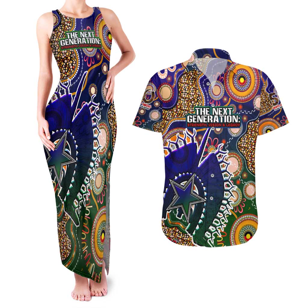 Personalised Indigenous Naidoc Week 2025 Couples Matching Tank Maxi Dress and Hawaiian Shirt Aboriginal and Torres Strait Islands Dhari Mask