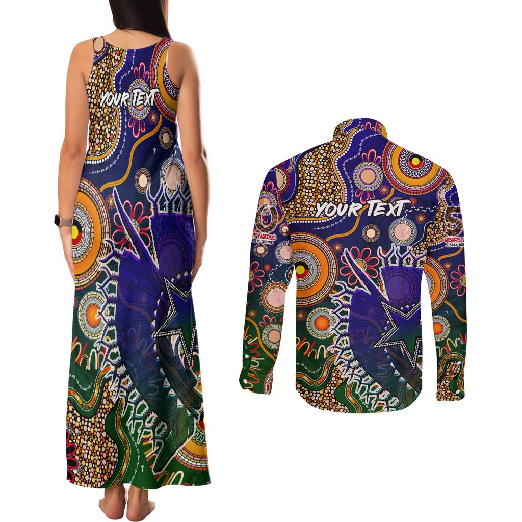 Personalised Indigenous Naidoc Week 2025 Couples Matching Tank Maxi Dress and Long Sleeve Button Shirt Aboriginal and Torres Strait Islands Dhari Mask