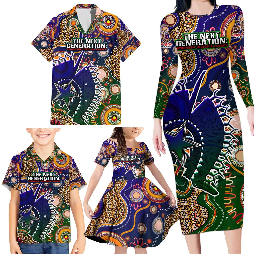 Personalised Indigenous Naidoc Week 2025 Family Matching Long Sleeve Bodycon Dress and Hawaiian Shirt Aboriginal and Torres Strait Islands Dhari Mask