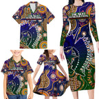 Personalised Indigenous Naidoc Week 2025 Family Matching Long Sleeve Bodycon Dress and Hawaiian Shirt Aboriginal and Torres Strait Islands Dhari Mask