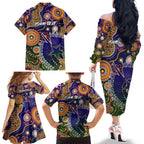 Personalised Indigenous Naidoc Week 2025 Family Matching Off The Shoulder Long Sleeve Dress and Hawaiian Shirt Aboriginal and Torres Strait Islands Dhari Mask