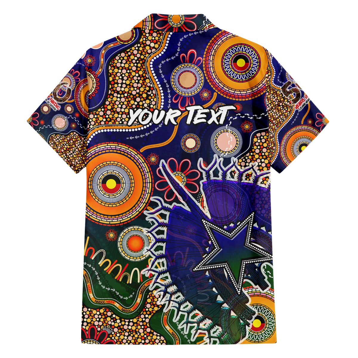 Personalised Indigenous Naidoc Week 2025 Family Matching Off The Shoulder Long Sleeve Dress and Hawaiian Shirt Aboriginal and Torres Strait Islands Dhari Mask