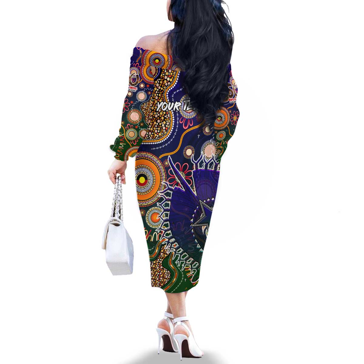 Personalised Indigenous Naidoc Week 2025 Family Matching Off The Shoulder Long Sleeve Dress and Hawaiian Shirt Aboriginal and Torres Strait Islands Dhari Mask
