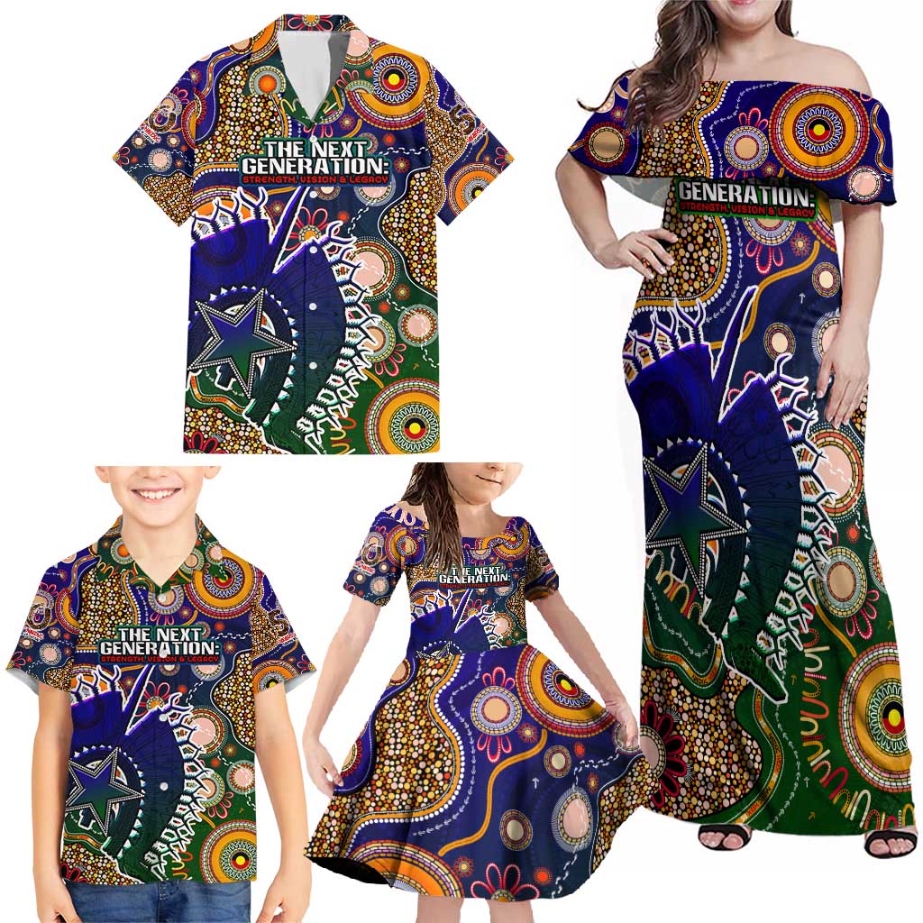 Personalised Indigenous Naidoc Week 2025 Family Matching Off Shoulder Maxi Dress and Hawaiian Shirt Aboriginal and Torres Strait Islands Dhari Mask