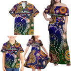 Personalised Indigenous Naidoc Week 2025 Family Matching Off Shoulder Maxi Dress and Hawaiian Shirt Aboriginal and Torres Strait Islands Dhari Mask