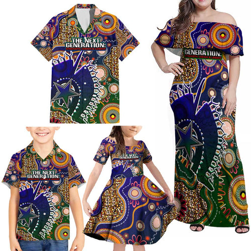 Personalised Indigenous Naidoc Week 2025 Family Matching Off Shoulder Maxi Dress and Hawaiian Shirt Aboriginal and Torres Strait Islands Dhari Mask