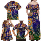 Personalised Indigenous Naidoc Week 2025 Family Matching Off Shoulder Maxi Dress and Hawaiian Shirt Aboriginal and Torres Strait Islands Dhari Mask