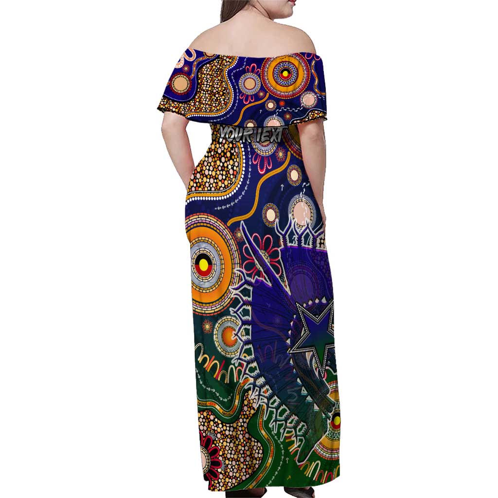 Personalised Indigenous Naidoc Week 2025 Family Matching Off Shoulder Maxi Dress and Hawaiian Shirt Aboriginal and Torres Strait Islands Dhari Mask