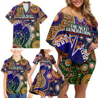 Personalised Indigenous Naidoc Week 2025 Family Matching Off Shoulder Short Dress and Hawaiian Shirt Aboriginal and Torres Strait Islands Dhari Mask