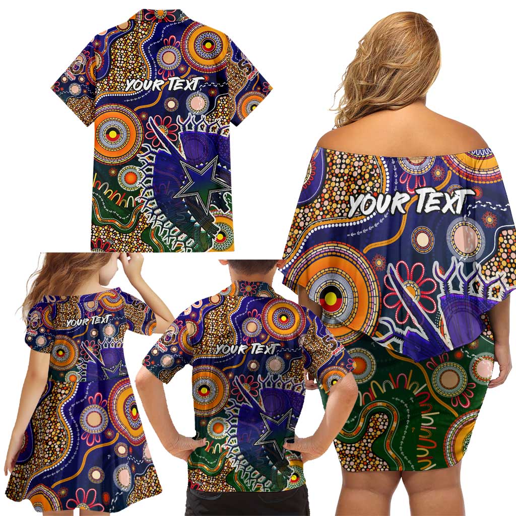 Personalised Indigenous Naidoc Week 2025 Family Matching Off Shoulder Short Dress and Hawaiian Shirt Aboriginal and Torres Strait Islands Dhari Mask
