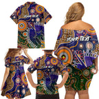 Personalised Indigenous Naidoc Week 2025 Family Matching Off Shoulder Short Dress and Hawaiian Shirt Aboriginal and Torres Strait Islands Dhari Mask