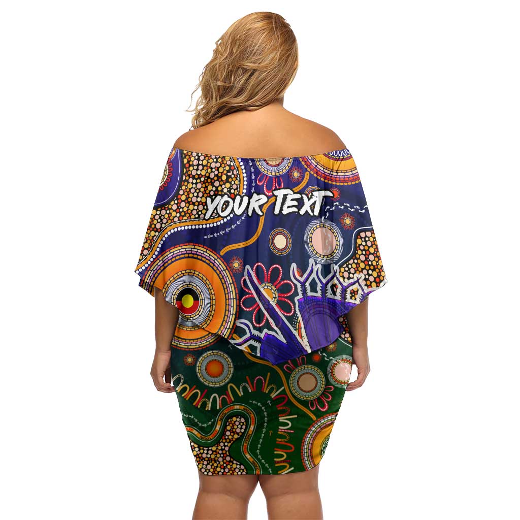 Personalised Indigenous Naidoc Week 2025 Family Matching Off Shoulder Short Dress and Hawaiian Shirt Aboriginal and Torres Strait Islands Dhari Mask