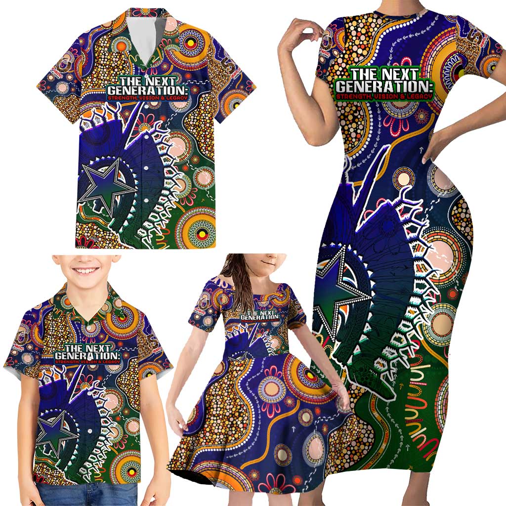 Personalised Indigenous Naidoc Week 2025 Family Matching Short Sleeve Bodycon Dress and Hawaiian Shirt Aboriginal and Torres Strait Islands Dhari Mask