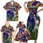 Personalised Indigenous Naidoc Week 2025 Family Matching Short Sleeve Bodycon Dress and Hawaiian Shirt Aboriginal and Torres Strait Islands Dhari Mask