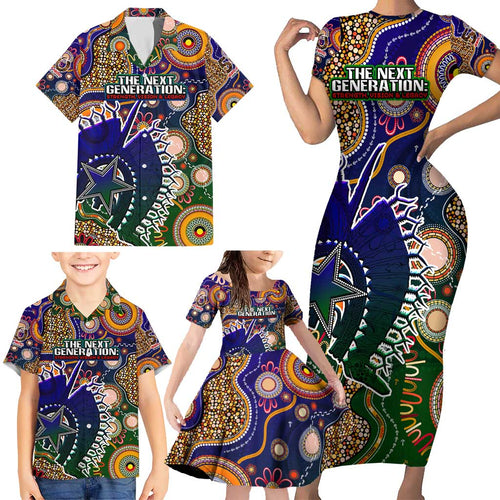 Personalised Indigenous Naidoc Week 2025 Family Matching Short Sleeve Bodycon Dress and Hawaiian Shirt Aboriginal and Torres Strait Islands Dhari Mask