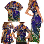 Personalised Indigenous Naidoc Week 2025 Family Matching Short Sleeve Bodycon Dress and Hawaiian Shirt Aboriginal and Torres Strait Islands Dhari Mask