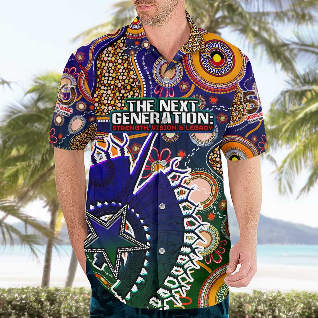 Personalised Indigenous Naidoc Week 2025 Hawaiian Shirt Aboriginal and Torres Strait Islands Dhari Mask