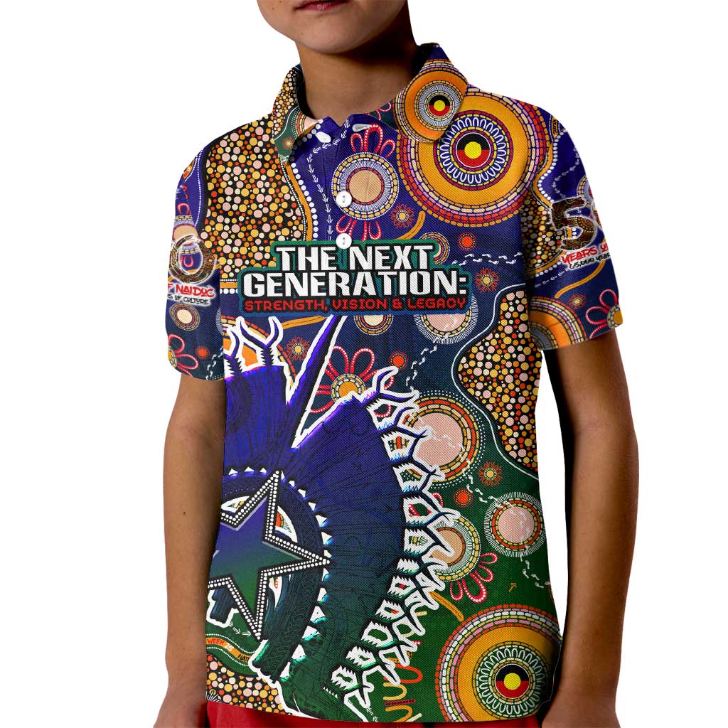 Personalised Indigenous Naidoc Week 2025 Kid Polo Shirt Aboriginal and Torres Strait Islands Dhari Mask