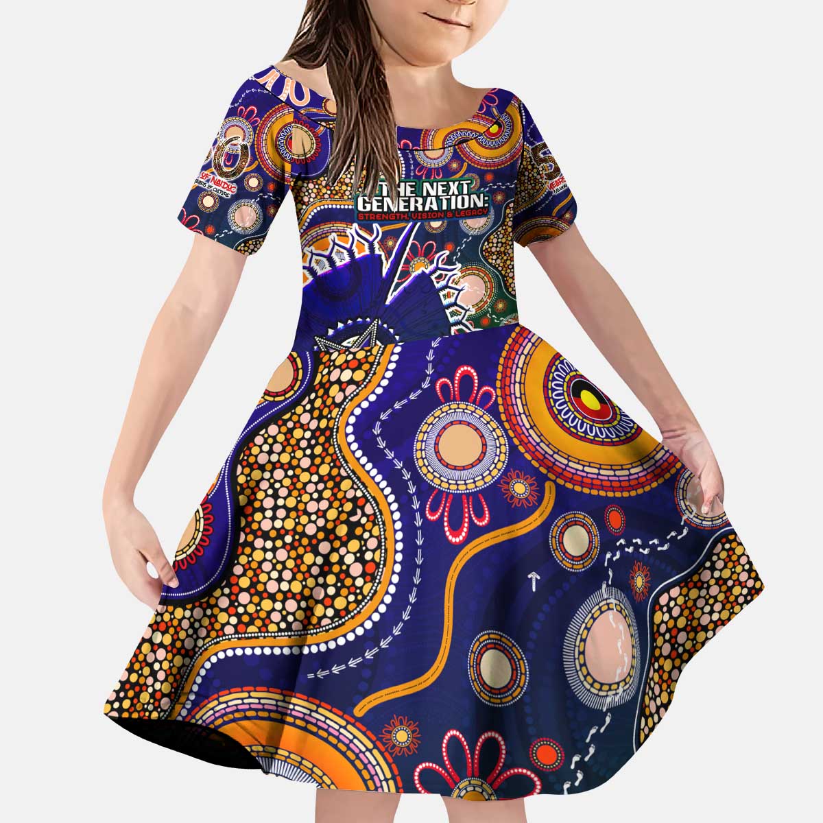 Personalised Indigenous Naidoc Week 2025 Kid Short Sleeve Dress Aboriginal and Torres Strait Islands Dhari Mask
