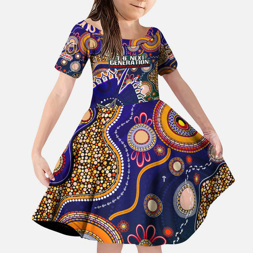 Personalised Indigenous Naidoc Week 2025 Kid Short Sleeve Dress Aboriginal and Torres Strait Islands Dhari Mask