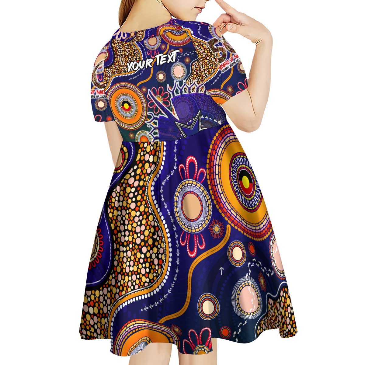 Personalised Indigenous Naidoc Week 2025 Kid Short Sleeve Dress Aboriginal and Torres Strait Islands Dhari Mask